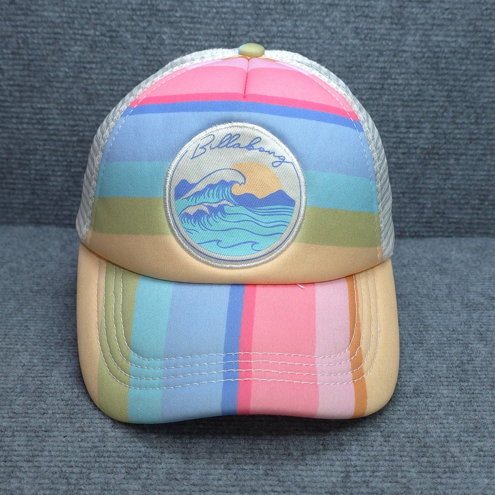 Billabong Hat Cap Trucker Womens Adjustable Pink Blue Rainbow Wave Surf Summer